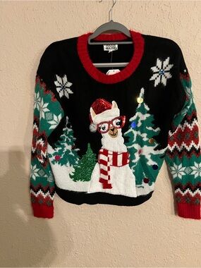 Holiday Llama Crewneck Sweater - Black & Green
